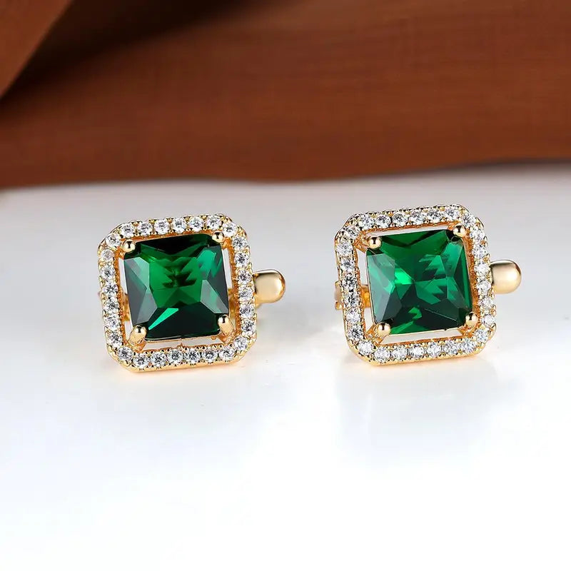 Goden Green Square Zirconia Earrings | Gold