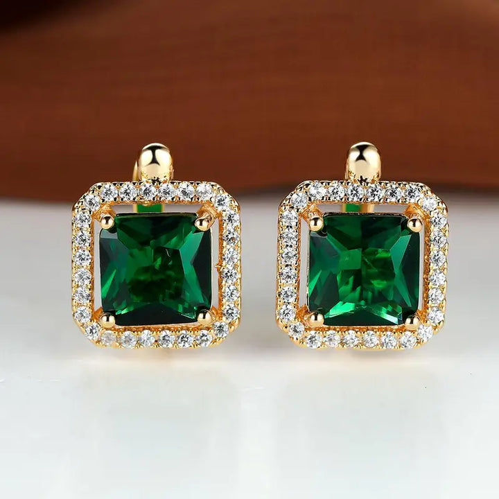 Goden Green Square Zirconia Earrings | Gold