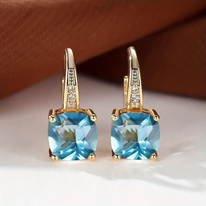 Mistic Sapphire Stone Hoop Earrings | Gold