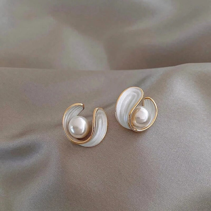 Elegant Gold Earrings with White Opal and Pearls