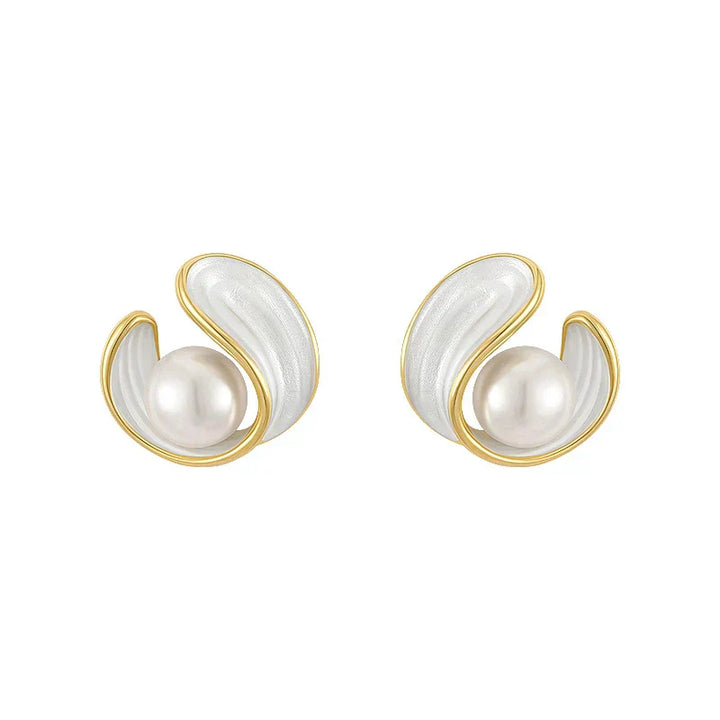 Elegant Gold Earrings with White Opal and Pearls