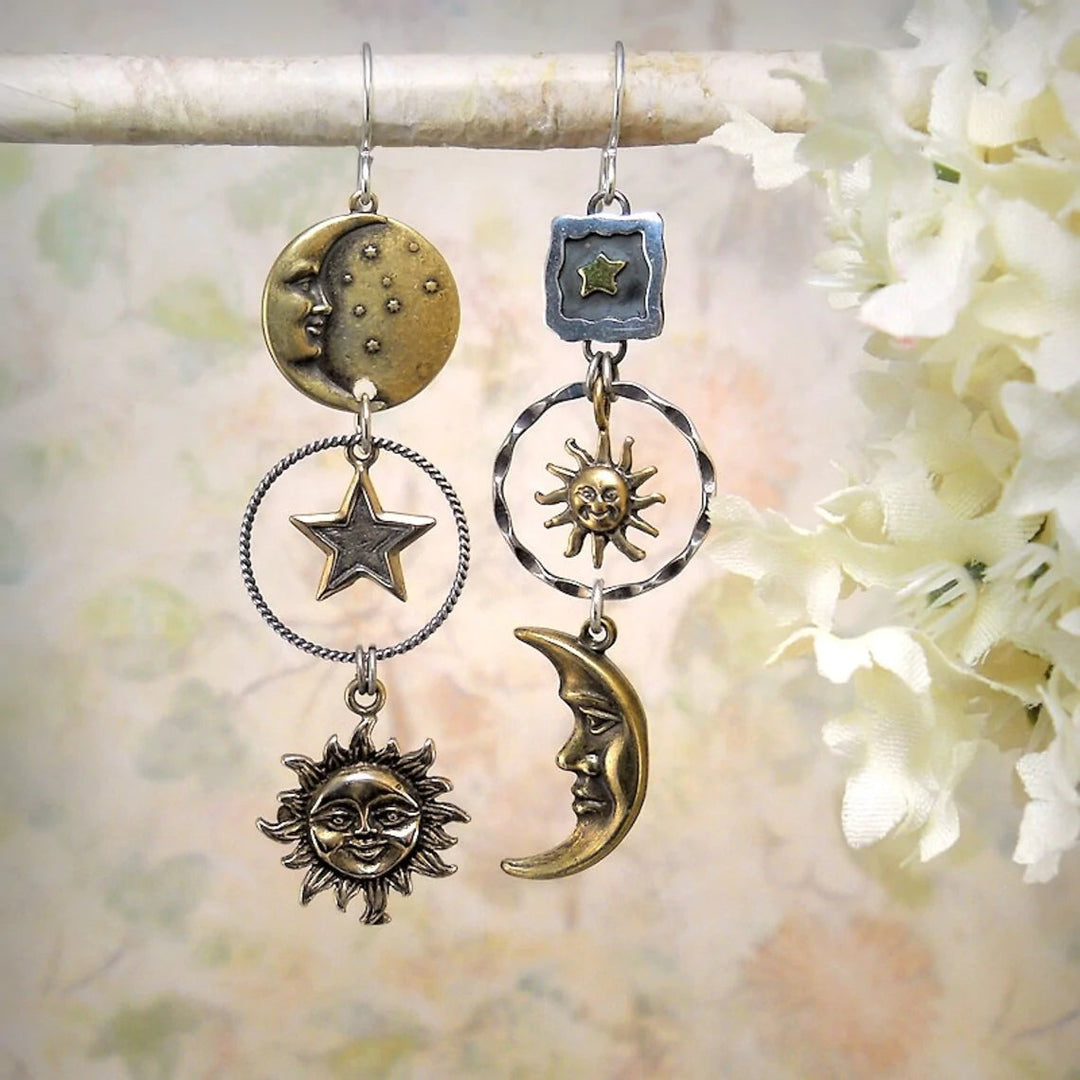 Earrings with Sun-Moon Pendant
