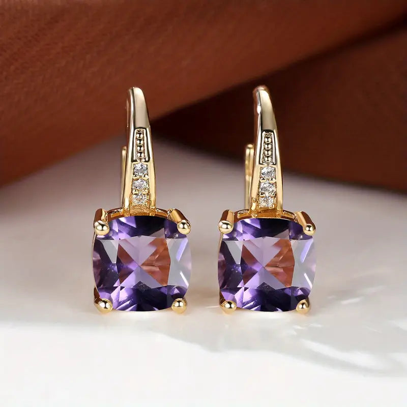Mistic Sapphire Stone Hoop Earrings | Gold