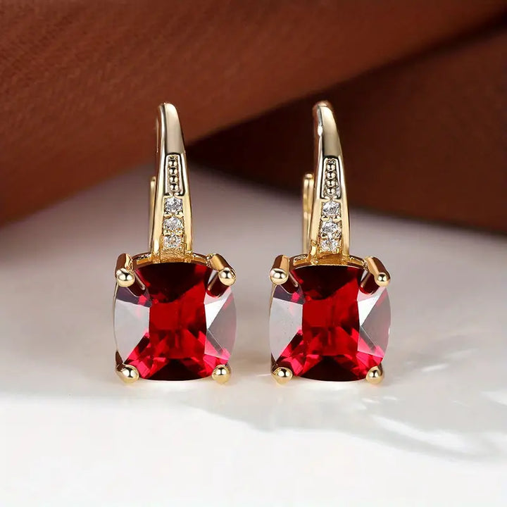 Mistic Sapphire Stone Hoop Earrings | Gold