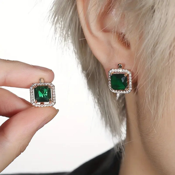 Goden Green Square Zirconia Earrings | Gold