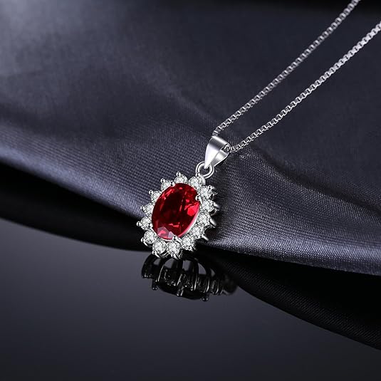 Clasic Ruby Halo Necklace | White Gold