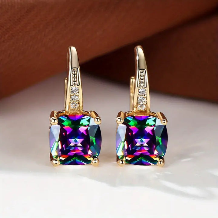 Mistic Sapphire Stone Hoop Earrings | Gold