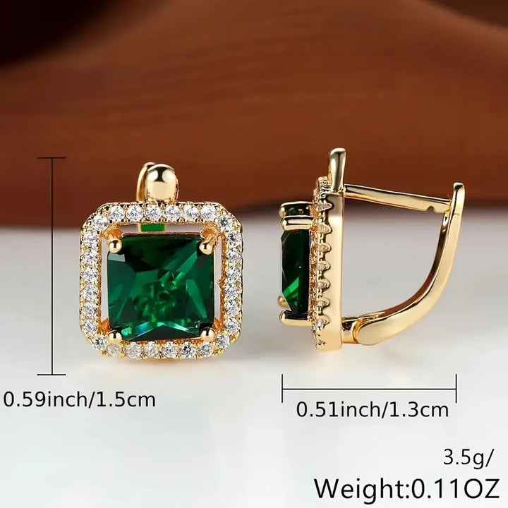 Goden Green Square Zirconia Earrings | Gold