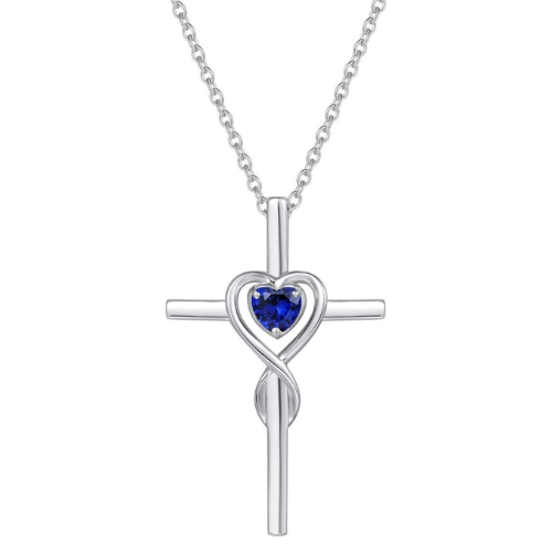 Sapphiree Heart Stone Cross Necklace | White Gold