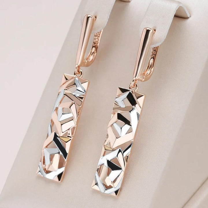 Elegent Rectangular Gold and Silver Earrings