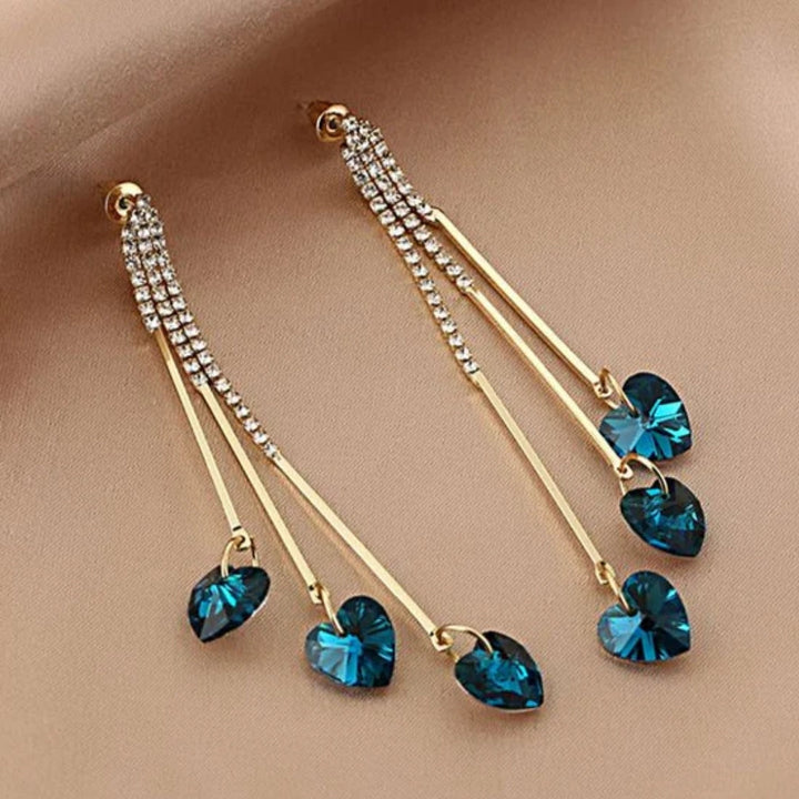 Eglant Blue Crystal Heart Rain Earrings