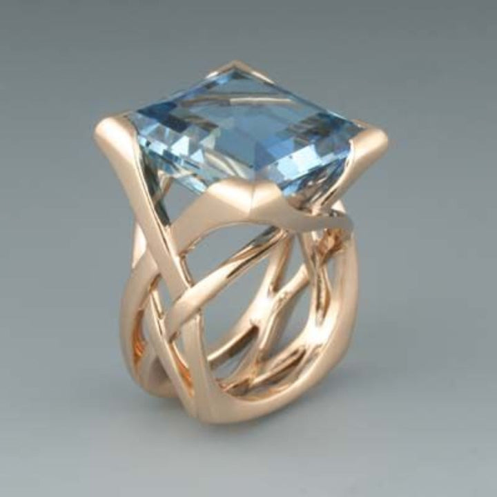 Vintaje Rose Gold Blue Zirconia Ring