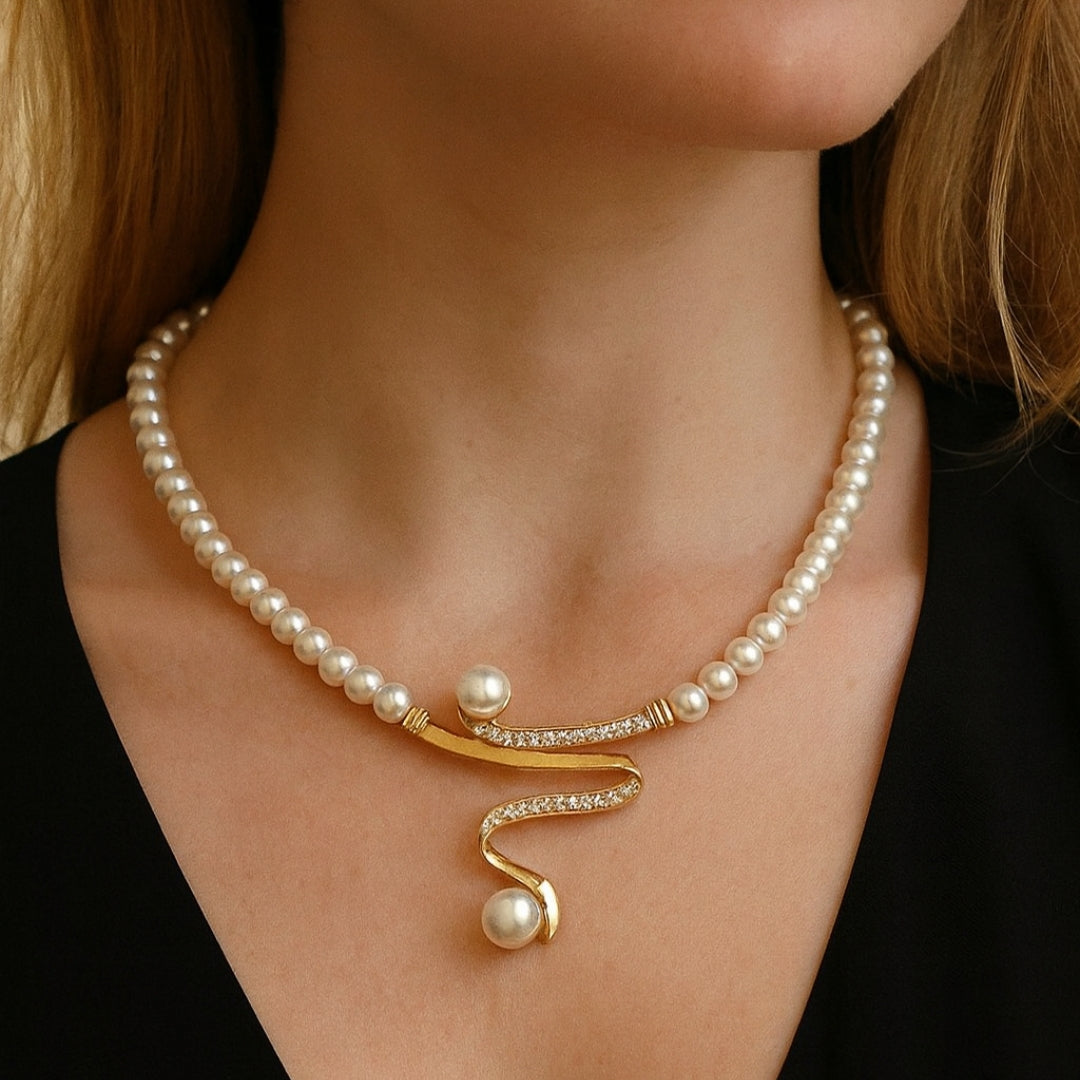 Natrual Pearl Necklace + Earrings Set