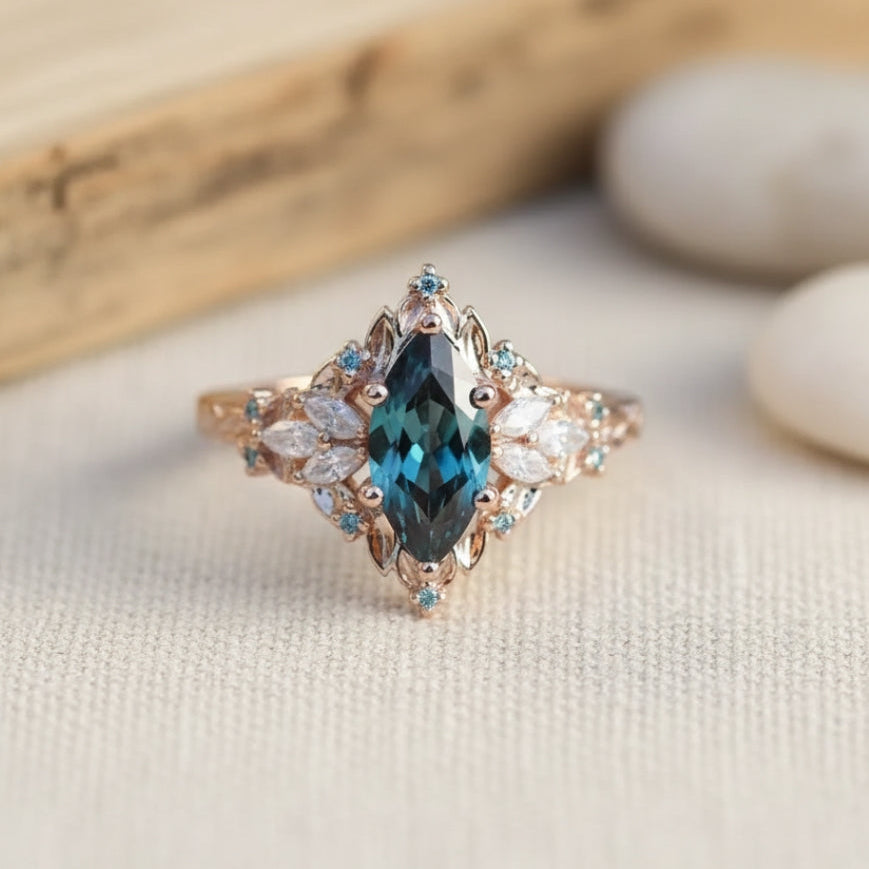 Exotic Blue Crystalline Ring