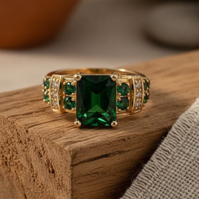 Golden Green Crystalline Ring