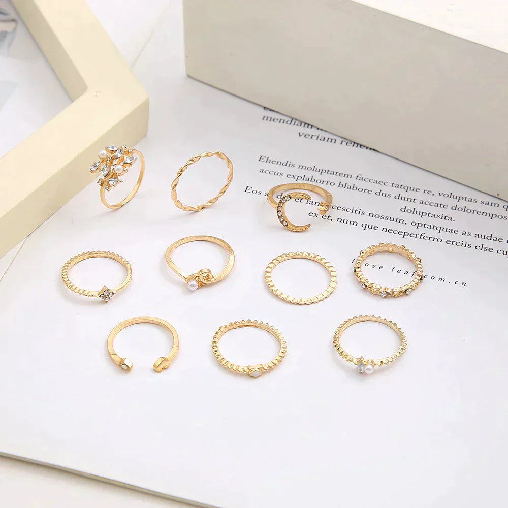 Bohemian Rings in a 10-Pack: Silver and Gold Plated