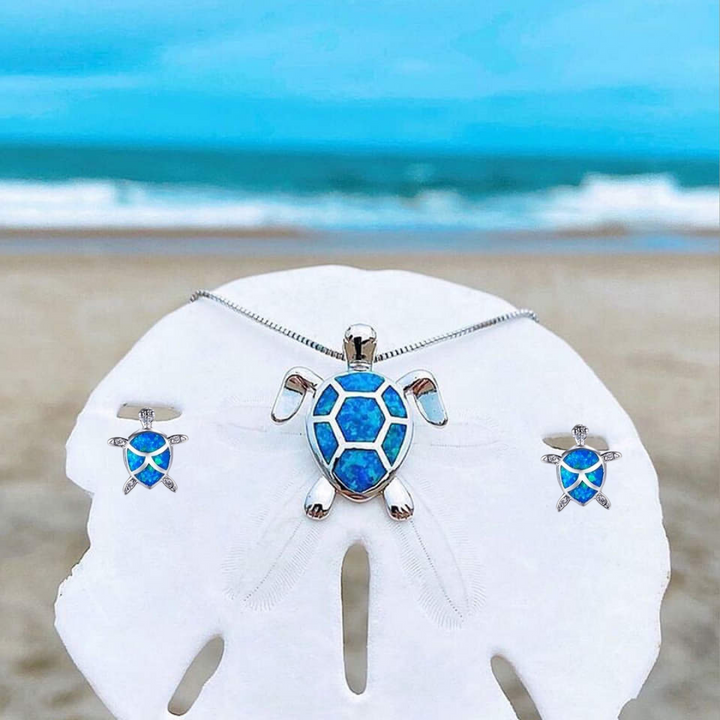 Sear Turtle Necklace + Earrings Set in Opal and Silver