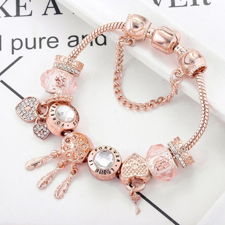Sterling Silver Dreamcatcher Bracelet with Charms - Rose Design Included
