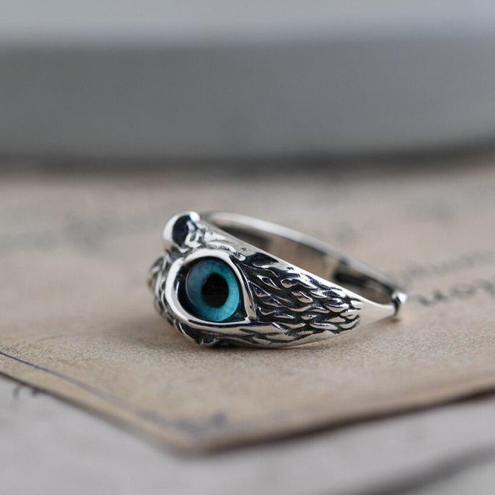 Silver and Opal Adjustable Ring of Good Luck Owl
