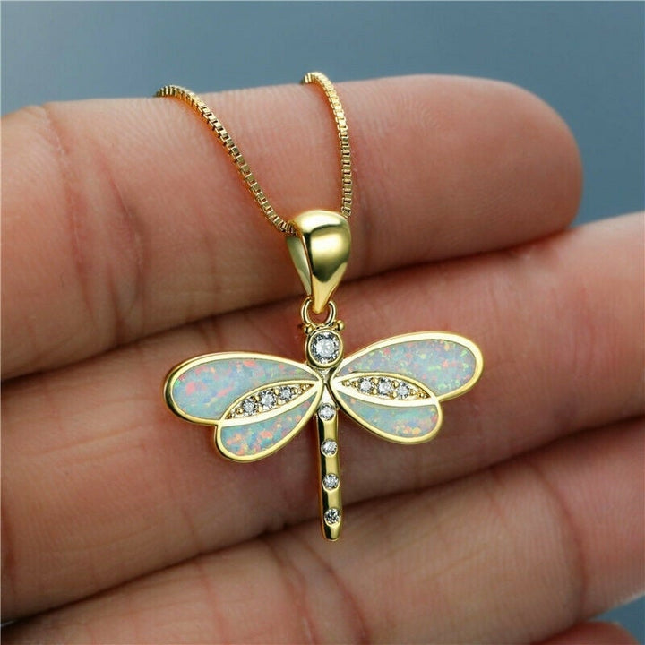 Gold Opal Dragonfly Necklace