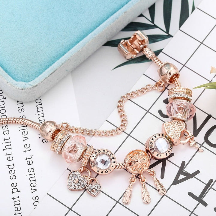 Sterling Silver Dreamcatcher Bracelet with Charms - Rose Design Included