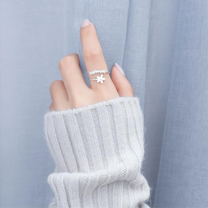 Hand-Painted Enamel Wildflower Ring in Adjustable 925 Silver
