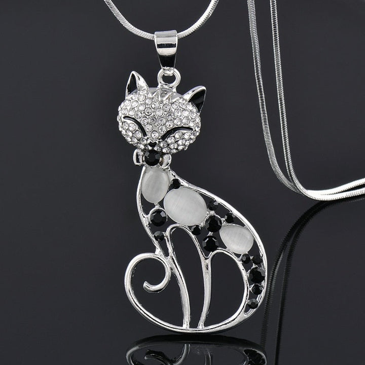 Sterling Silver Necklace with Zirconia: Cats of Love Design