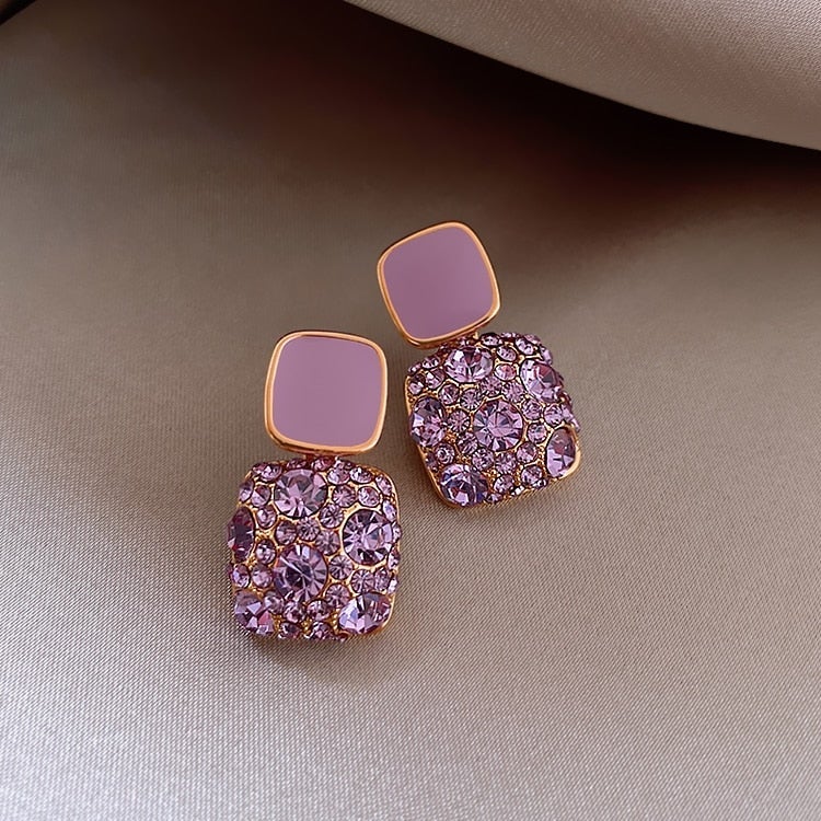 Elegant Zirconia Inlay Purple Earrings