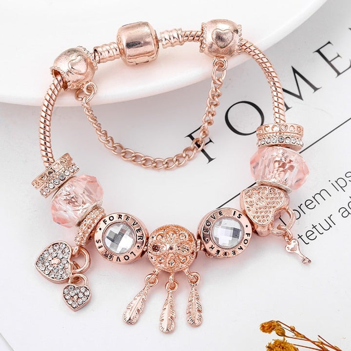 Sterling Silver Dreamcatcher Bracelet with Charms - Rose Design Included