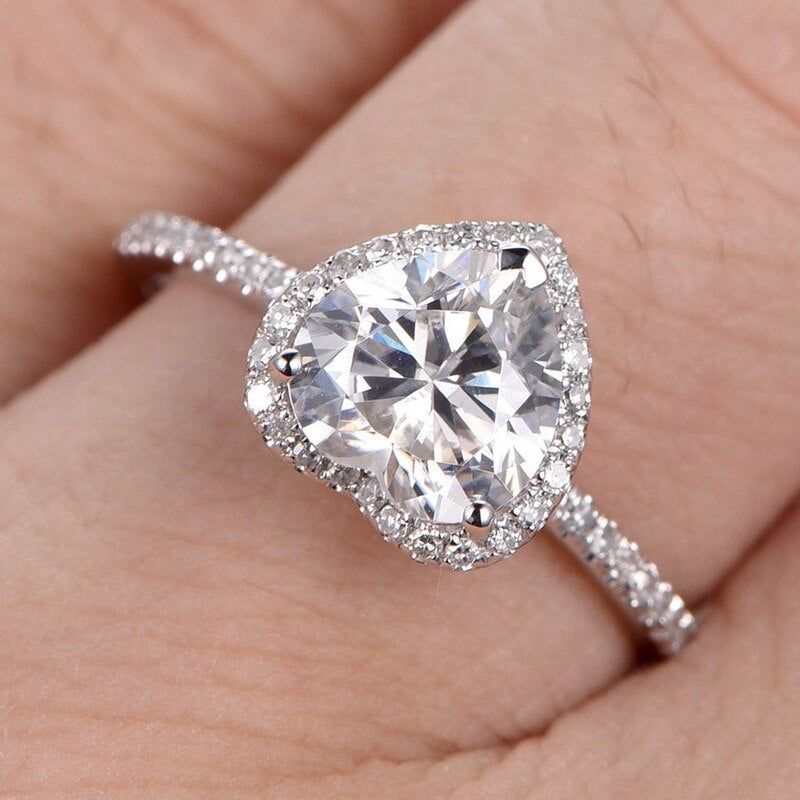 Zirconia-Studded Crystal Heart Ring