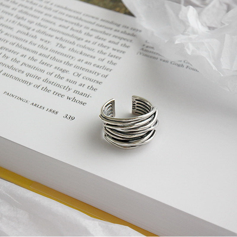 Adjustible Silver Ring with Layers