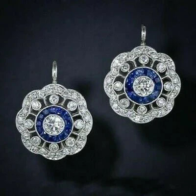 Vintaje Mandala Blue Zirconia Earrings