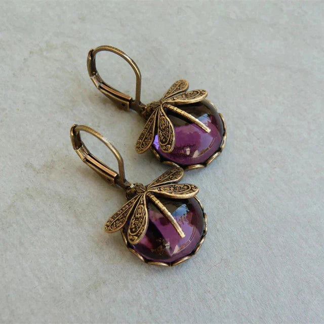 Sphericle Dragonfly Earrings in Antique Gold