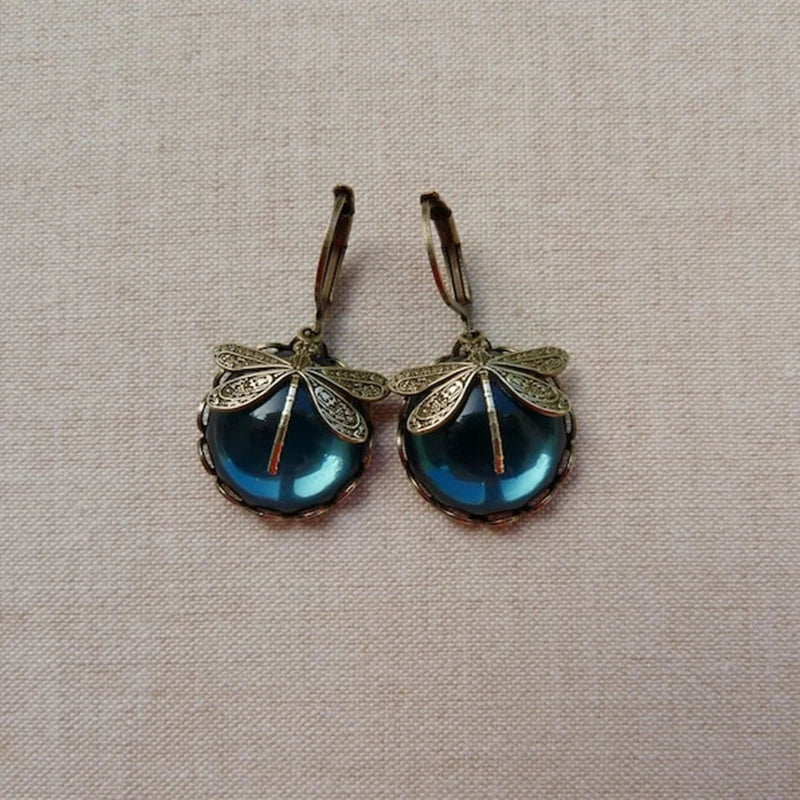 Sphericle Dragonfly Earrings in Antique Gold