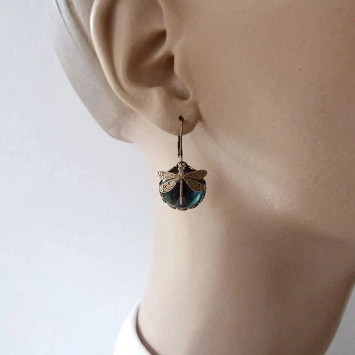 Sphericle Dragonfly Earrings in Antique Gold