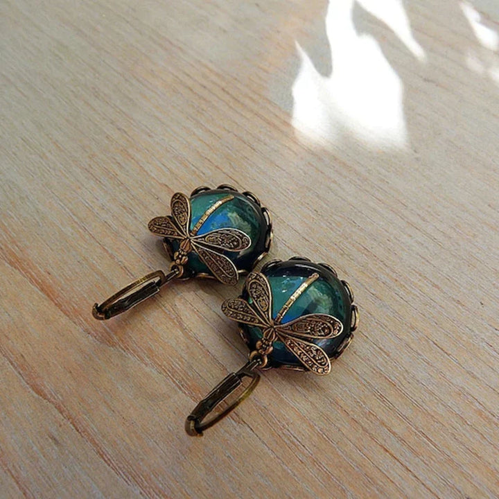 Sphericle Dragonfly Earrings in Antique Gold