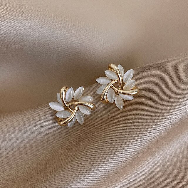 Luxe White Opal Earrings in Gold