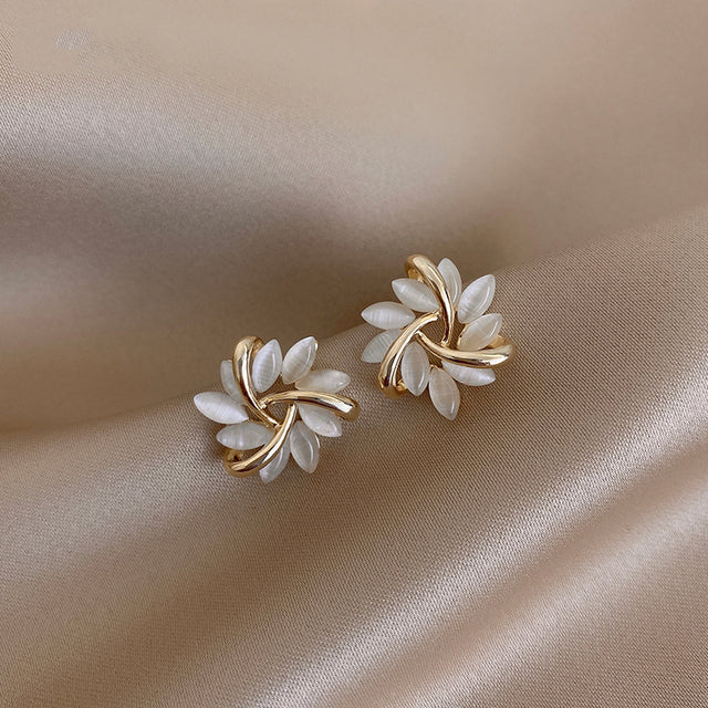 Hoop Earrings with Opal Flowers