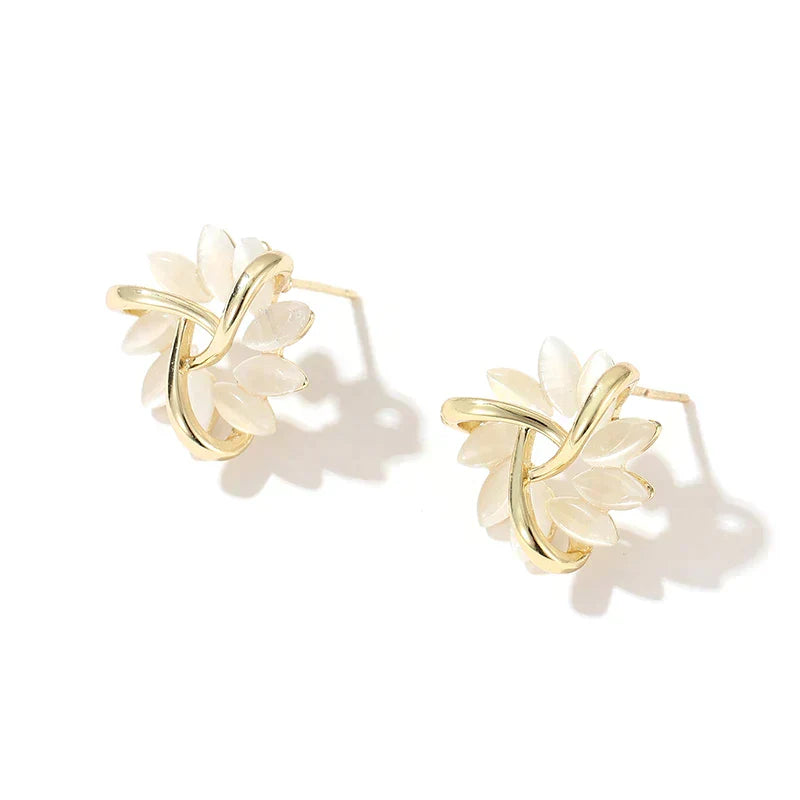Hoop Earrings with Opal Flowers