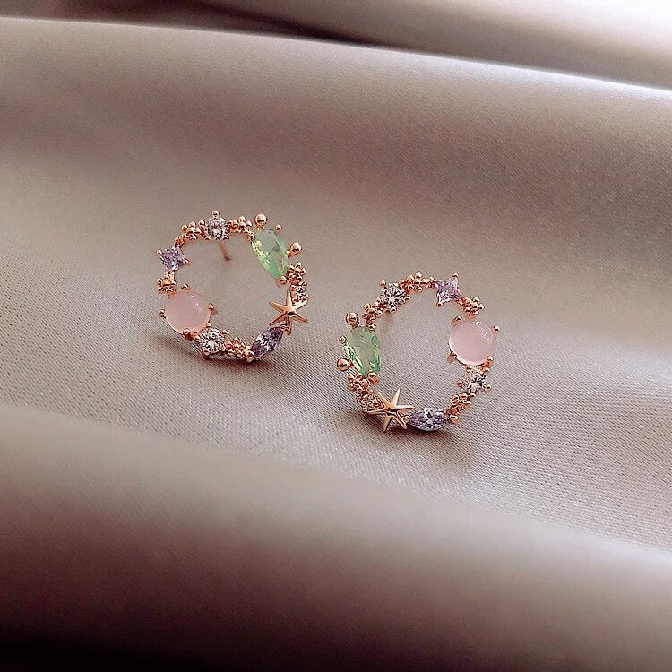 Cyrstal Floral Earrings in Rose Gold