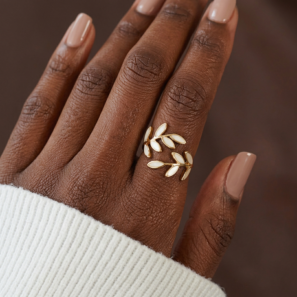 Pure - White Opal Leaf Adjustable Ring