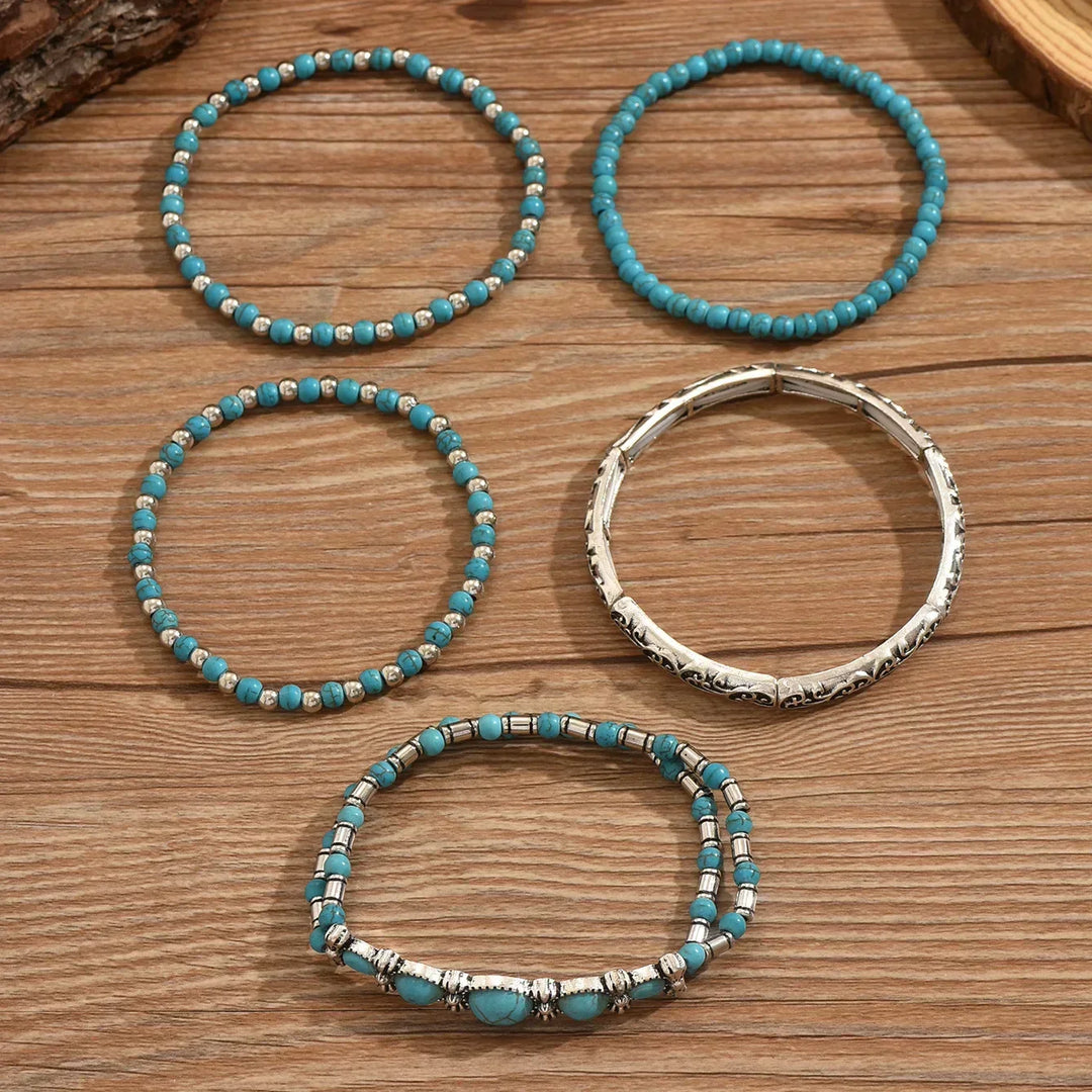 Bohemian Turquoise Bead Bracelet Set