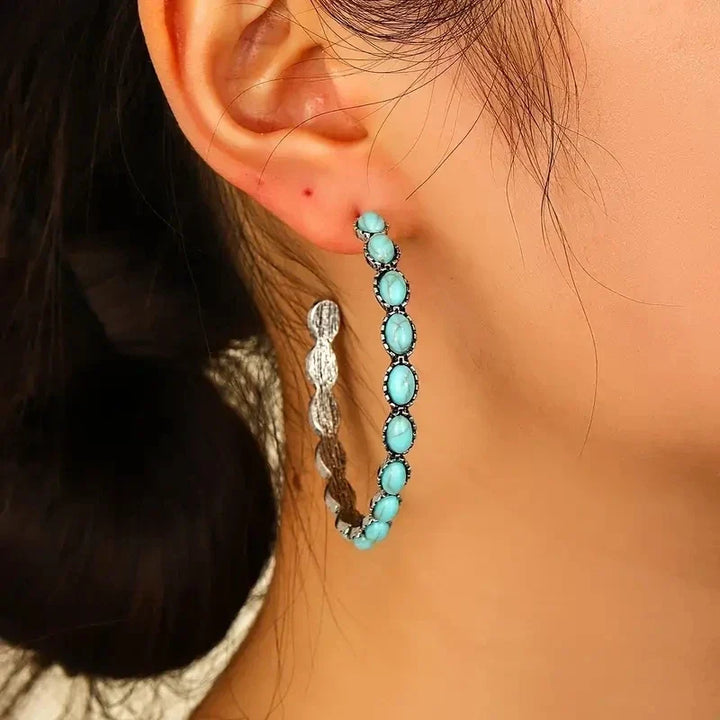 Vintage Bohemian Circle Earrings Turquoise