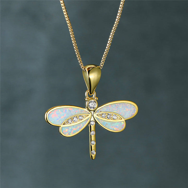 Gold Opal Dragonfly Necklace
