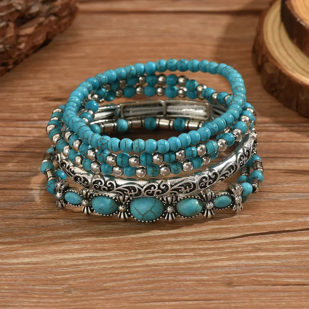 Bohemian Turquoise Bead Bracelet Set