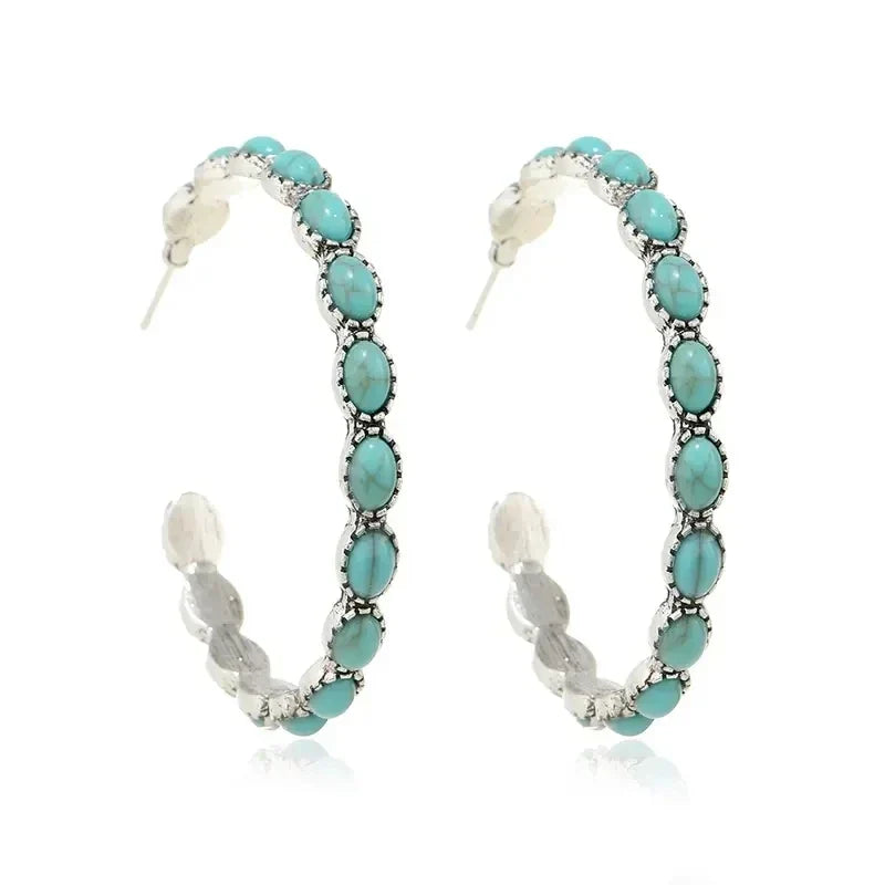 Vintage Bohemian Circle Earrings Turquoise