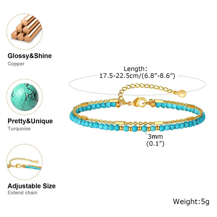 Timeless Double Chain Bracelet Gold Turquoise