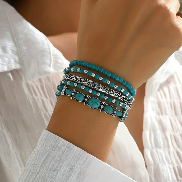 Bohemian Turquoise Bead Bracelet Set