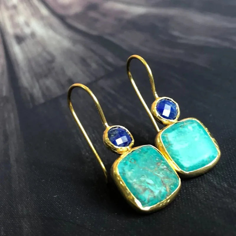 Square Turquoise Inlaid Earrings