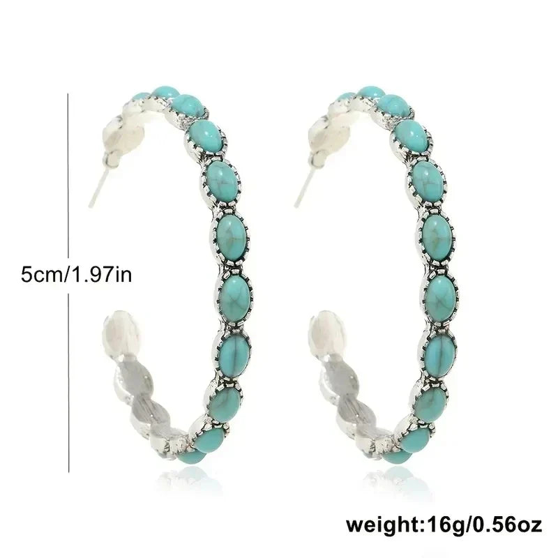 Vintage Bohemian Circle Earrings Turquoise